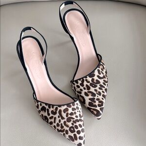 🐆 J. CREW Calf Hair Colette Asymmetrical Slingback Pumps In Leopard Size 10 1/2